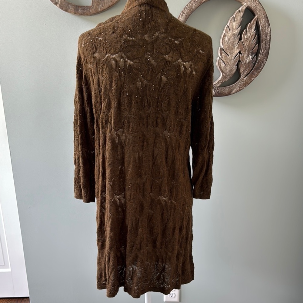 Eileen Fisher Brown Cardigan Sweater with Open Front and Long Length Size L - Picture 5 of 7